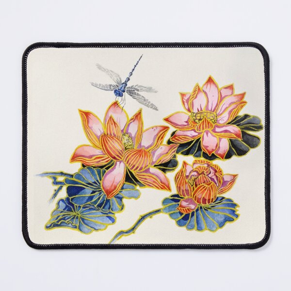 Item preview, Lotus Watercolor Artwork - Dragonfly - Japanese Aesthetic Painting - Aquarelle Peinture - Dessin Lotus - Flower Art - Japanese and Chinese Kanji - Dessin Fleurs Libellule designed and sold by ArtProvocation.