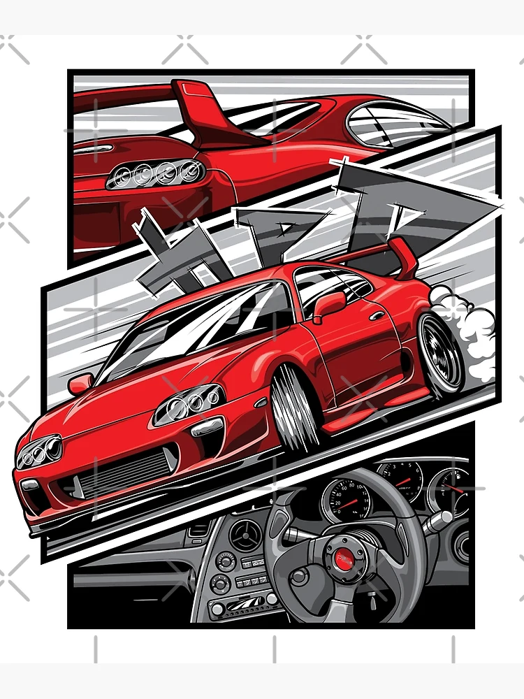 Red' Supra mk4 in Manga Style | Poster