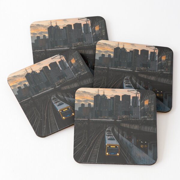 Item preview, Melbourne City Skyline and Train at Sunset  designed and sold by JonesyDave.