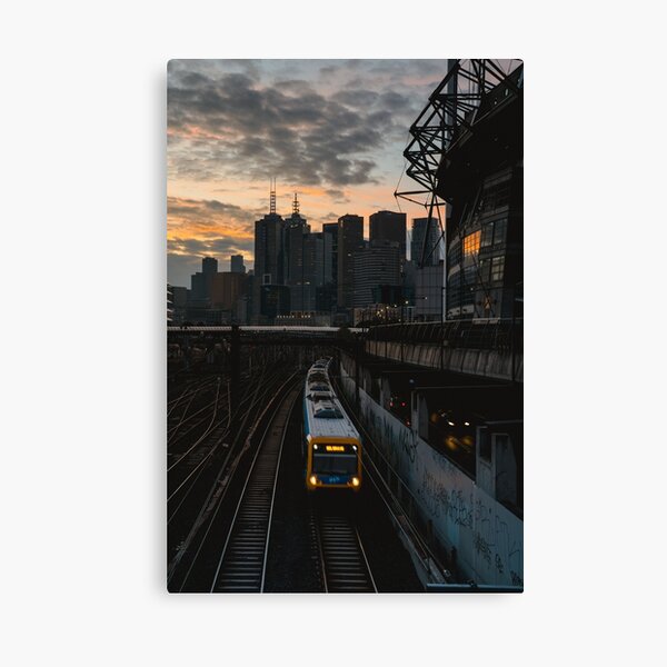 Item preview, Melbourne City Skyline and Train at Sunset  designed and sold by JonesyDave.