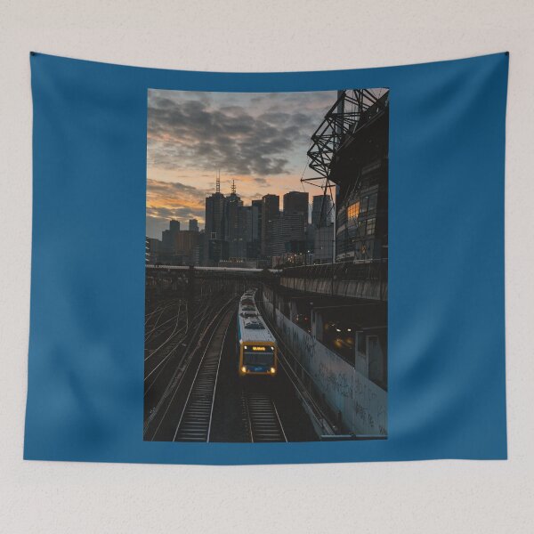 Item preview, Melbourne City Skyline and Train at Sunset  designed and sold by JonesyDave.