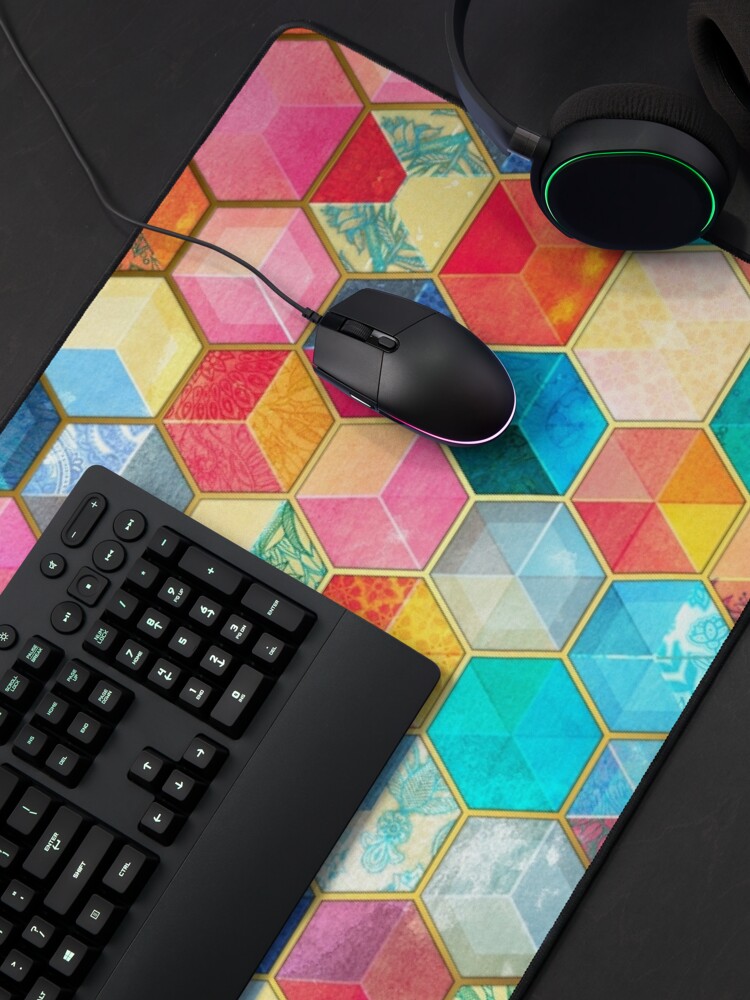 Alternate view of Crystal Bohemian Honeycomb Cubes - colorful hexagon pattern Mouse Pad