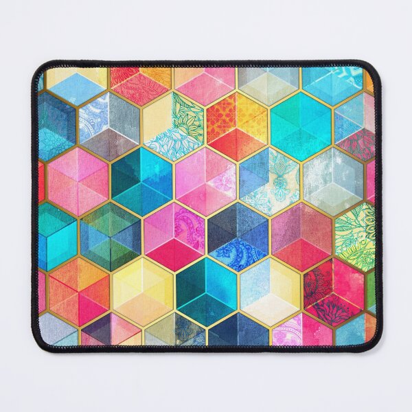 Crystal Bohemian Honeycomb Cubes - colorful hexagon pattern Mouse Pad