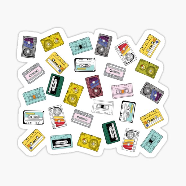 Pattern colorful vintage cassette tape set Sticker