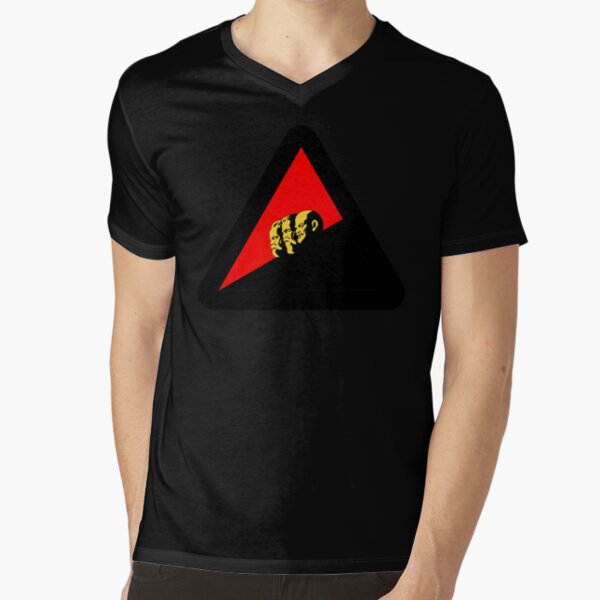 VORSICHT LINKSRUTSCH WARNSCHILD (Farbvariante) // #linksrutsch // Funny Sign Design T-Shirt mit V-Ausschnitt