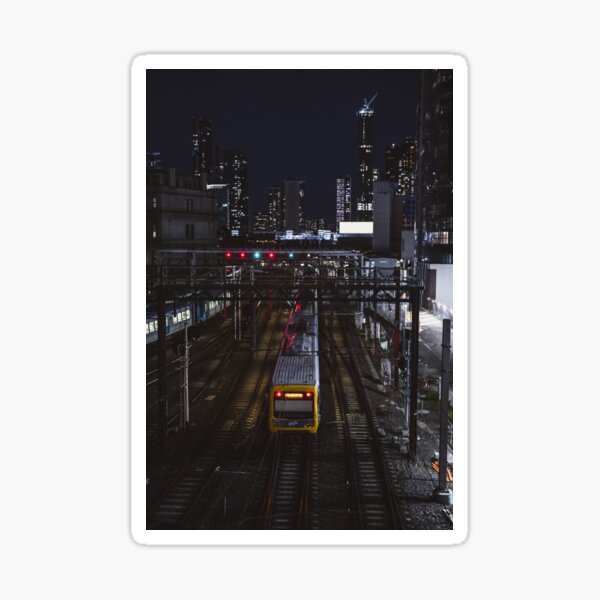 Item preview, City Skyline at Night with Passing Passenger Trains  designed and sold by JonesyDave.