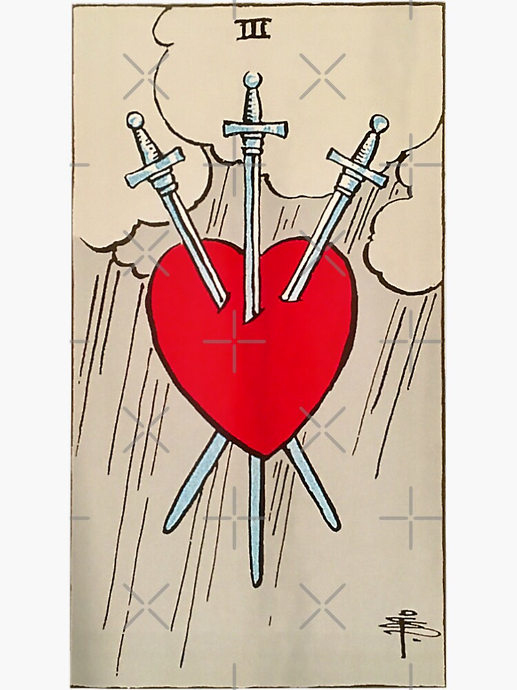 Three Of Swords Vintage Tarot Card Heart Sticker By Lorinewei Redbubble