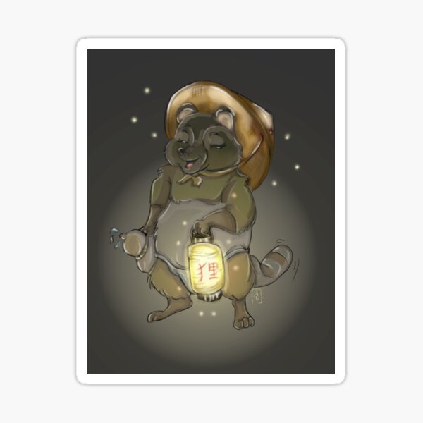Tanuki walk in the midnight. Sticker