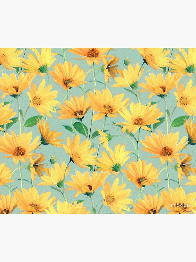 Painted Golden Yellow Daisies on soft sage green by micklyn