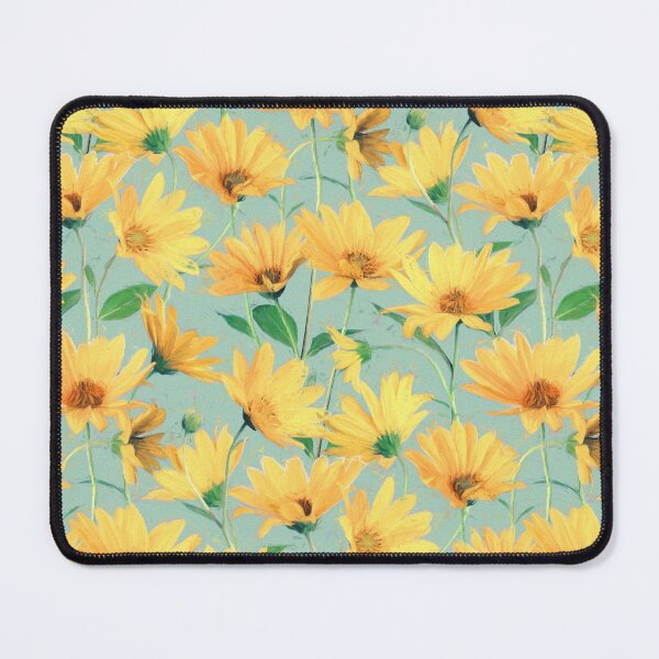Painted Golden Yellow Daisies on soft sage green Mouse Pad