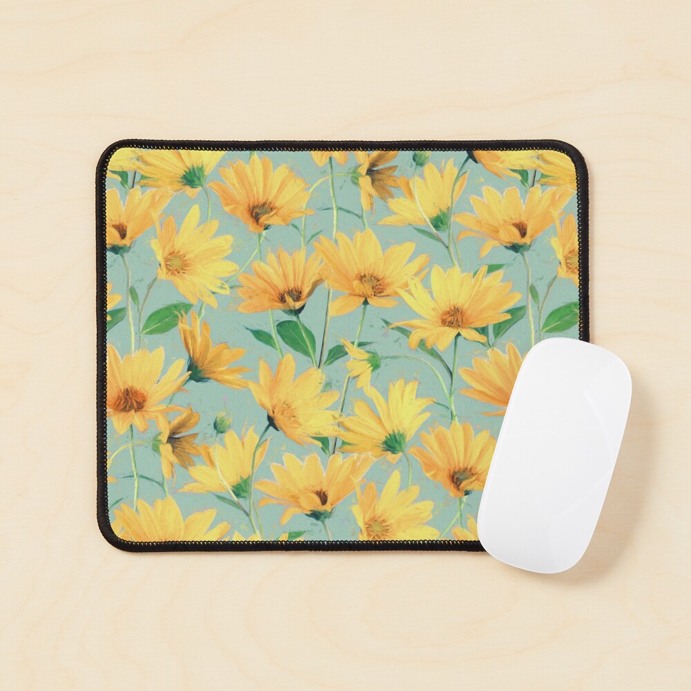 Painted Golden Yellow Daisies on soft sage green Mouse Pad
