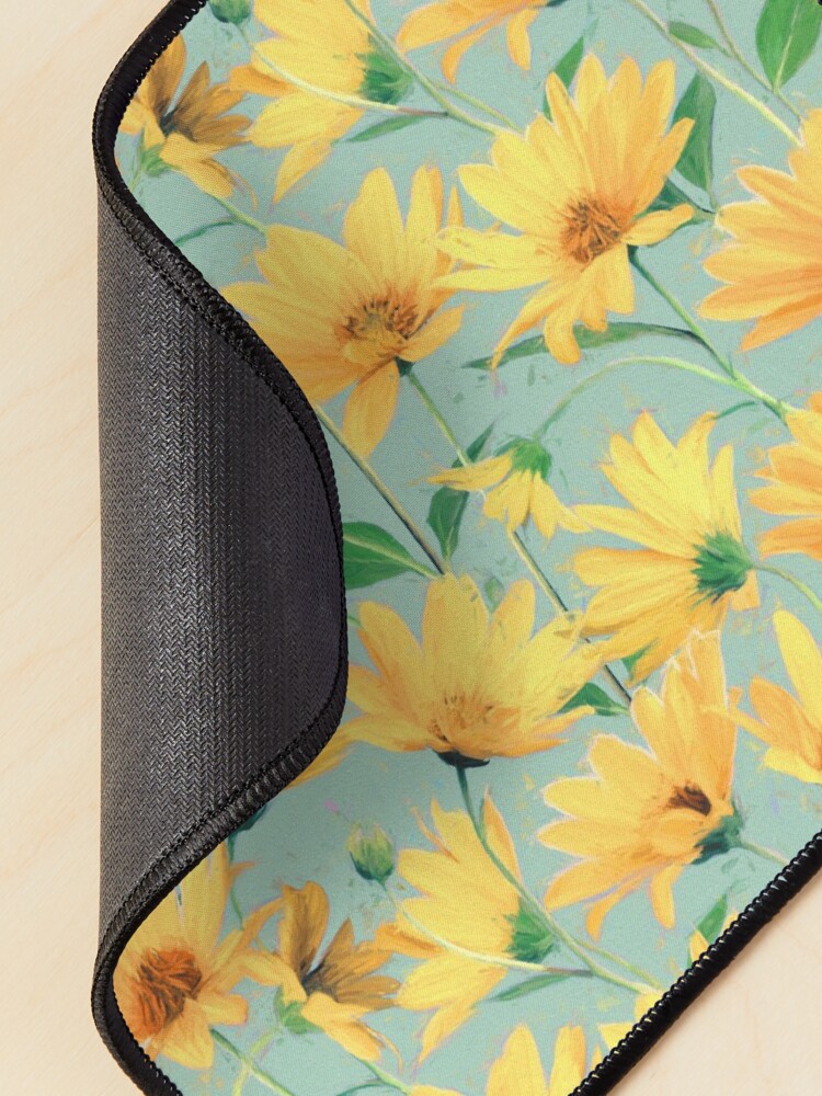 Alternate view of Painted Golden Yellow Daisies on soft sage green Mouse Pad