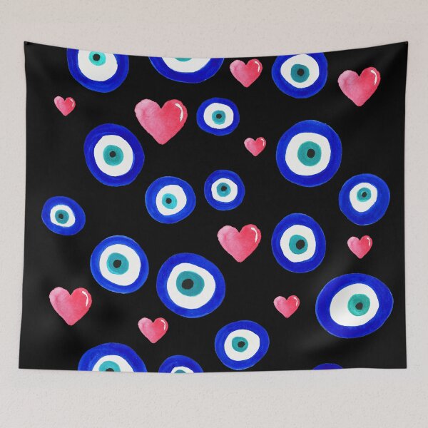 Item preview, Scattered Evil Eyes & Hearts on black designed and sold by laurabethlove.