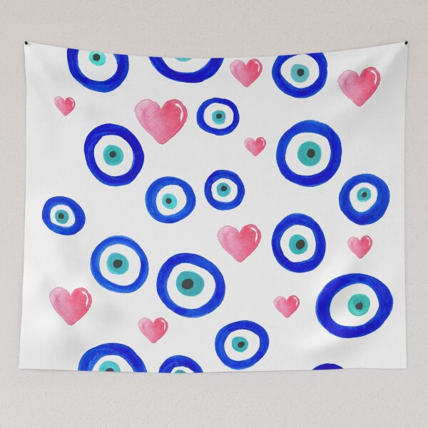 Item preview, Scattered Evil Eyes & Hearts on white designed and sold by laurabethlove.