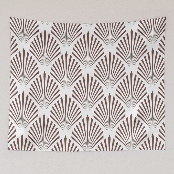 Item preview, Brown and White Elegant Scallop Fan Pattern 2021-2022 Trending Color - Colour- Shade- Hue Pantone Root Beer 19-1228 designed and sold by ColorOfTheYears.