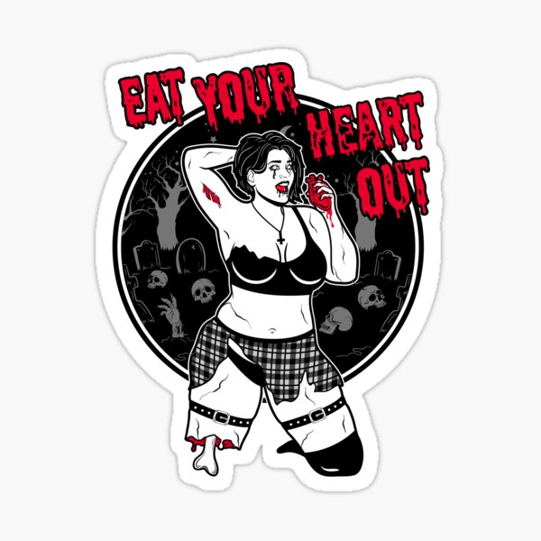 "Eat Your Heart Out Curvy Pinup Girl Halloween Zombie" Sticker for Sale by partysparkle | Redbubble