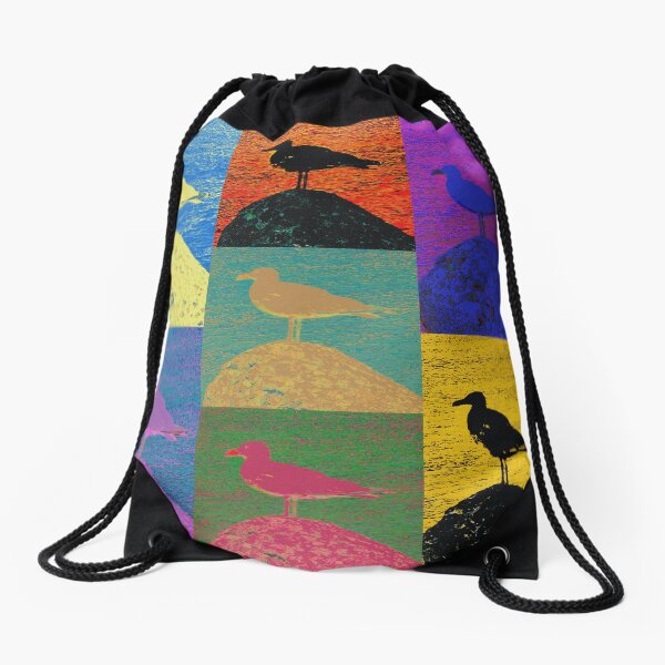 Pop art colourful seagull design Drawstring Bag