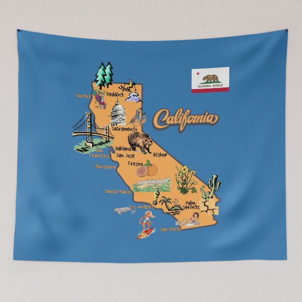 Item preview, Hand Drawn Illustration of California Map with Tourist Destinations designed and sold by mashmosh.