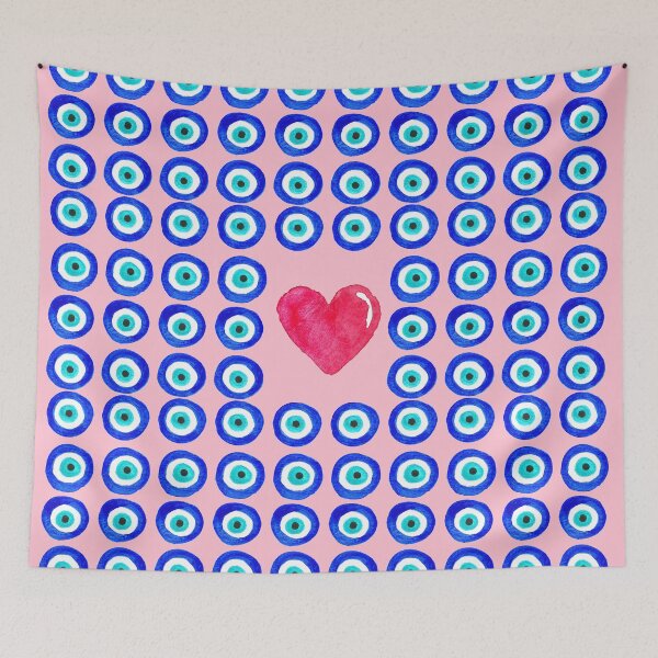Item preview, Evil Eye Protected Heart pink background designed and sold by laurabethlove.