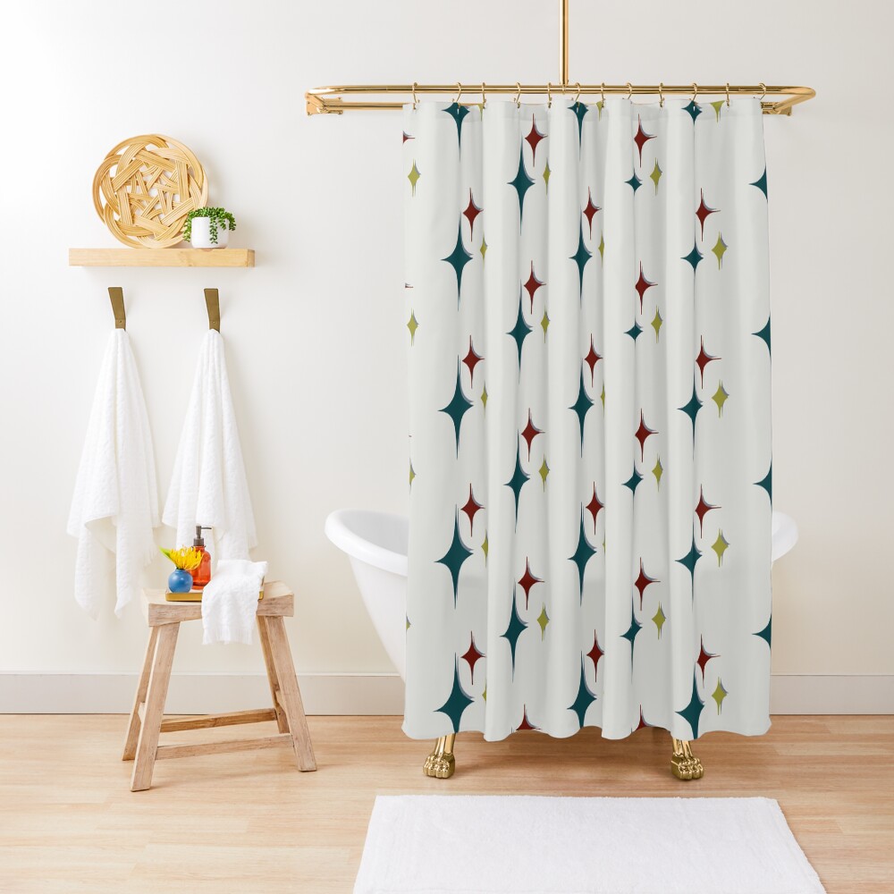 Atomic Mid Century Diamond Starbursts Shower Curtain