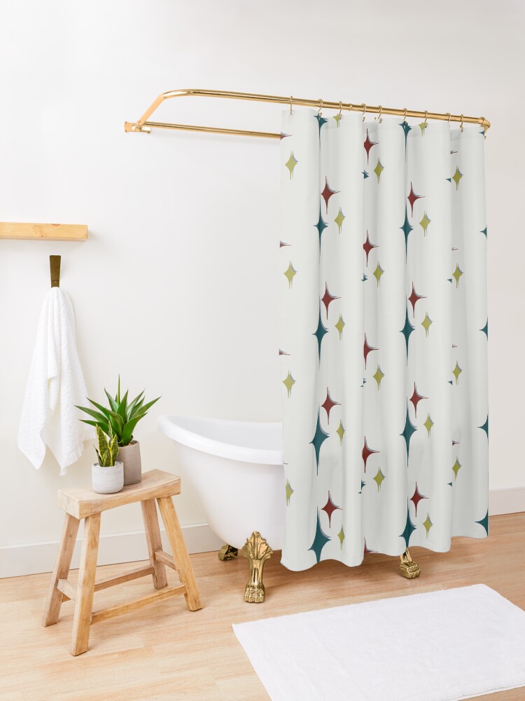 Alternate view of Atomic Mid Century Diamond Starbursts Shower Curtain