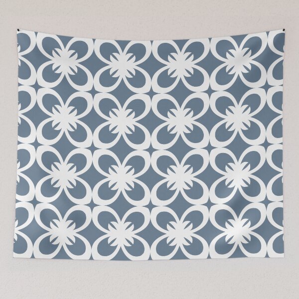 Item preview, Blue and White Minimal Floral Flower Pattern 2021-2022 Autumn/Winter Trending Color - Hue- Shade- Colour Pantone Spring Lake 18-4221 designed and sold by ColorOfTheYears.