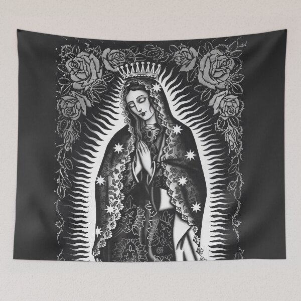 Item preview, Virgen Mary Rose Wall in Black & White designed and sold by zrvby.