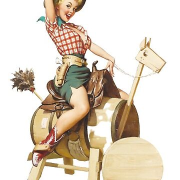 "naughty farm girl on wooden toy horse" Sticker for Sale by