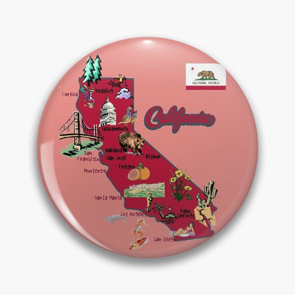 Item preview, California tourist map with landmarks and famous symbols designed and sold by mashmosh.