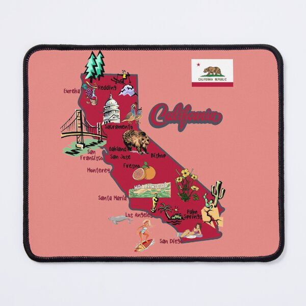 Item preview, California tourist map with landmarks and famous symbols designed and sold by mashmosh.