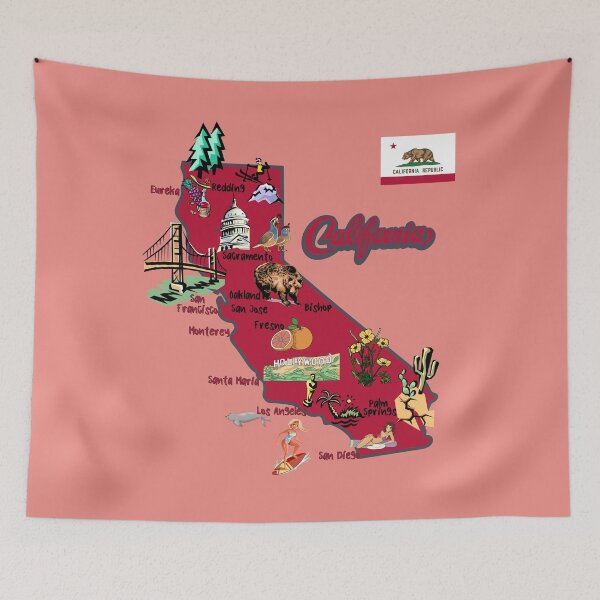 Item preview, California tourist map with landmarks and famous symbols designed and sold by mashmosh.