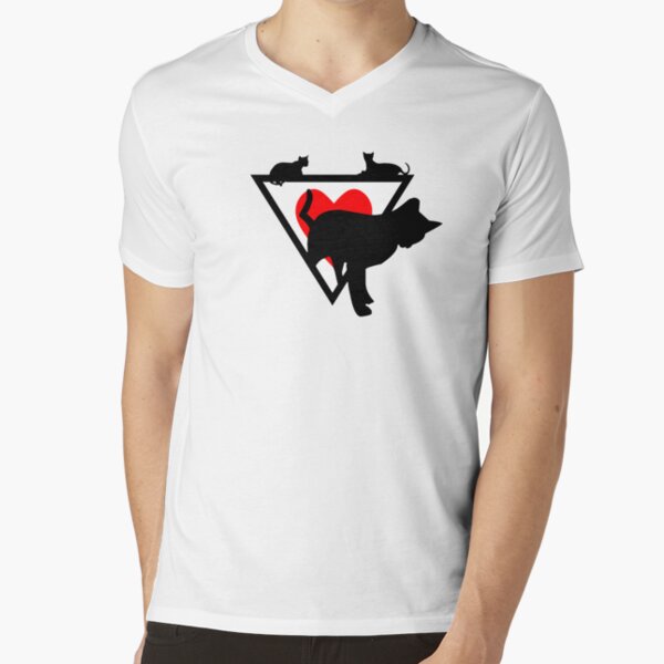 KATZEN SILHOUETTEN DREIECK HERZ // Cute Cats Design T-Shirt mit V-Ausschnitt