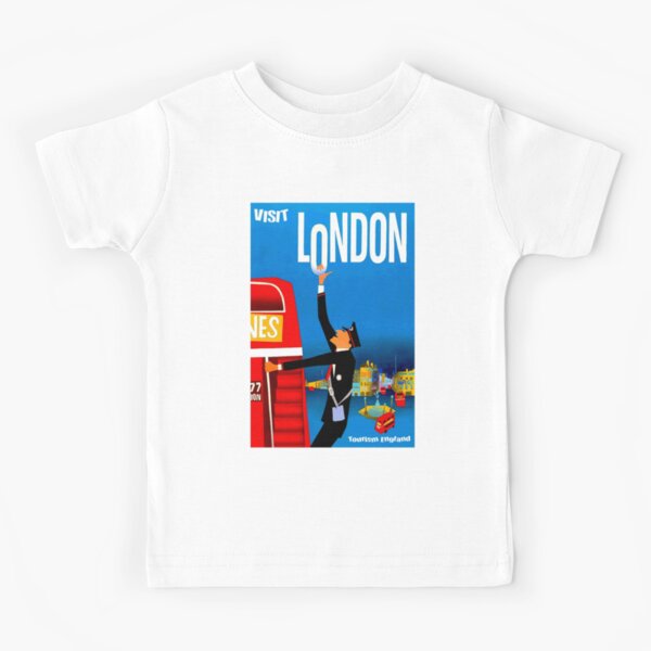 "VISIT LONDON" Vintage Travel Advertising Print Kids T-Shirt