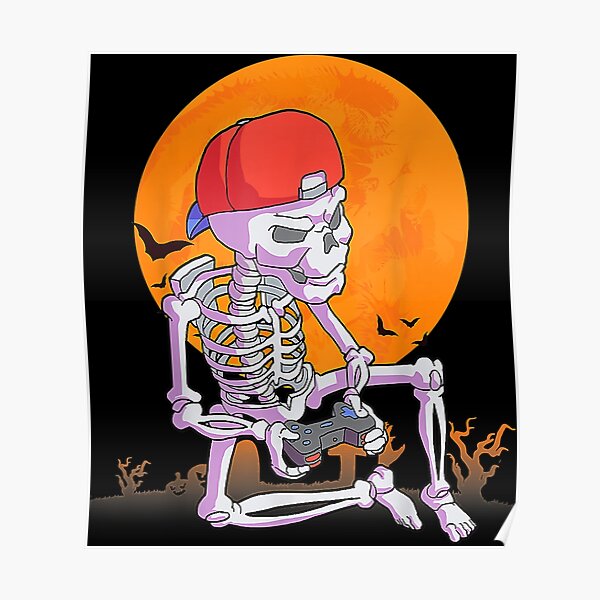 Halloween Men Boys Gamer Gift Skeleton Outfit Boys Poster