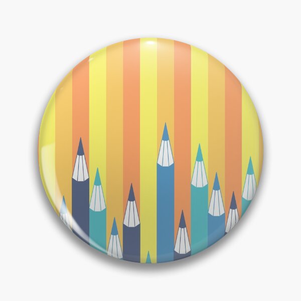 Item preview, Different blue shades pencils pattern with yellow, orange and red striped colorful background designed and sold by CiniArt.