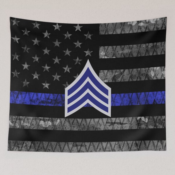 Item preview, Sergeant Stripes Thin Blue Line Distressed Flag designed and sold by Jared Davies.