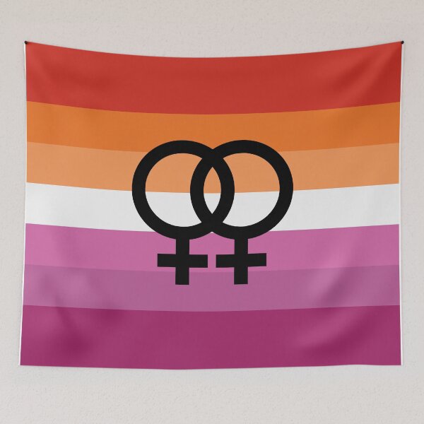 Item preview, wlw, interlocking symbols over orange lesbian flag designed and sold by Skyler Orion X.