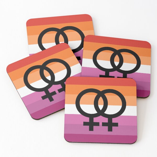 Item preview, wlw, interlocking symbols over orange lesbian flag designed and sold by Skyler Orion X.