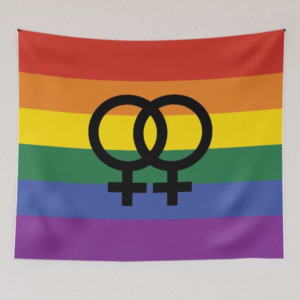 Item preview, wlw, interlocking symbols over rainbow flag designed and sold by Skyler Orion X.