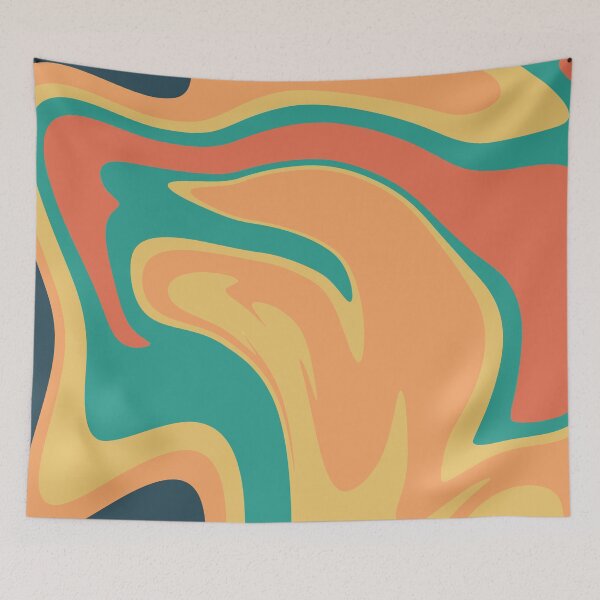Item preview, Multicolored Green and Orange Waves Liquid Marble  designed and sold by NECHSTORE.