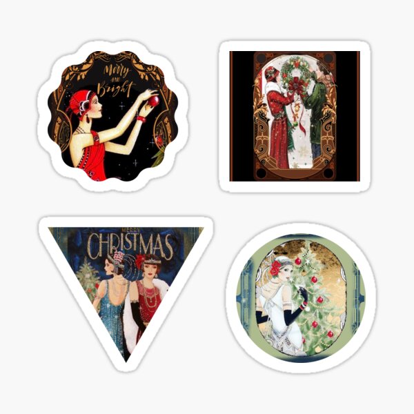 Retro Christmas Art Deco Flappers 1920s Sticker