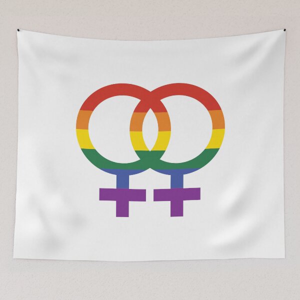 Item preview, wlw, interlocking symbols with rainbow flag designed and sold by Skyler Orion X.