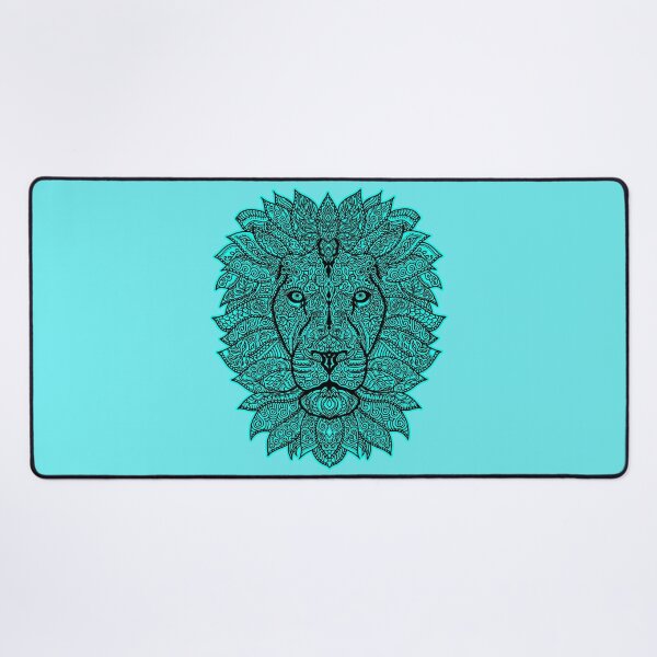 Item preview, Symmetric lion face with artistic curves with contrasting vibrant light blue background designed and sold by CiniArt.