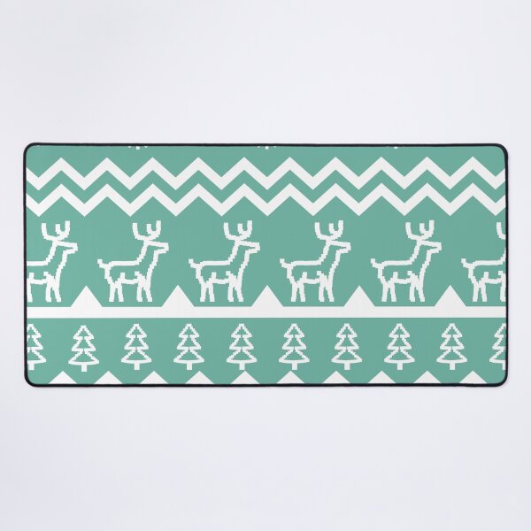 Item preview, Classic Christmas sweater pattern with snowflakes, pine trees and deers in turquoise and white designed and sold by CiniArt.