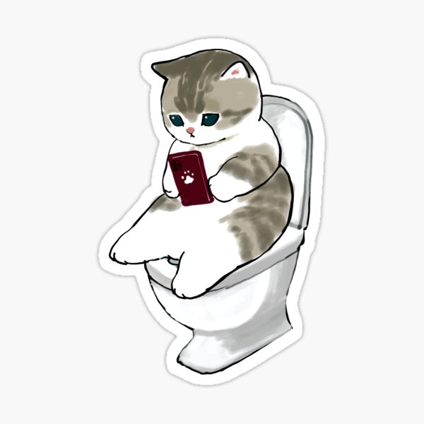 Mofu Sand Cute Cats Drawing Playing With His Smartphone While Taking A Dump Sticker