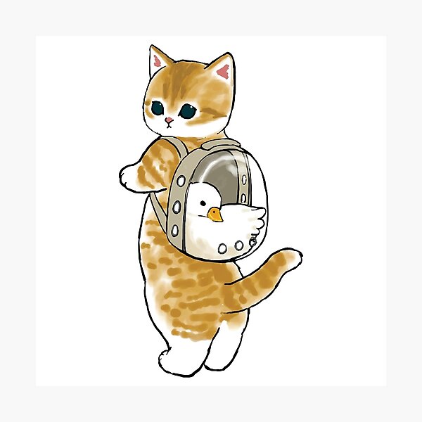Mofu Sand Cute Cat Drawing Carrying His Little Duck Friend In His Glass Backpack Mofu Sand Cute Cat Drawing Carrying His Little Duck Friend In His Glass Backpack