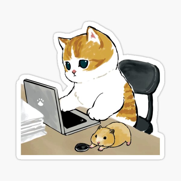 Mofu Sand Cute Cat Drawing Working On Computer  Sticker