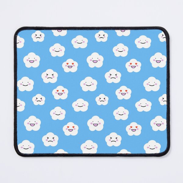 Cute Kawaii Cartoon Cloud Face Facial Expression Pattern on Sky Blue Mouse Pad