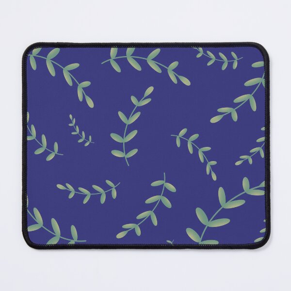 Elegant Spring Theme Green Yellow Plant Leaves Branch Seamless Pattern on Navy Blue Mouse Pad