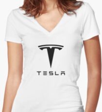 Tesla Motoren Tailliertes T-Shirt mit V-Ausschnitt